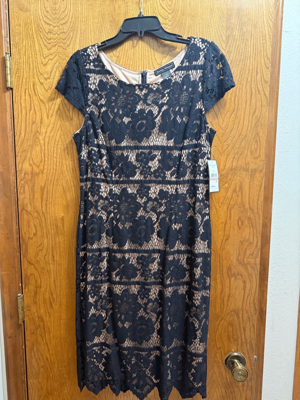 Jessica Howard Black Lace Midi Dress with Nude Lining